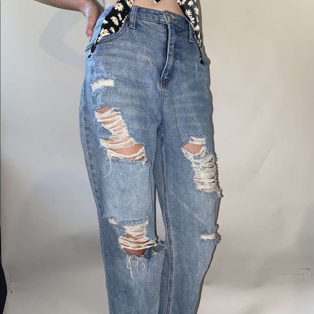 Distressed High-Waisted Medium Wash Jeans